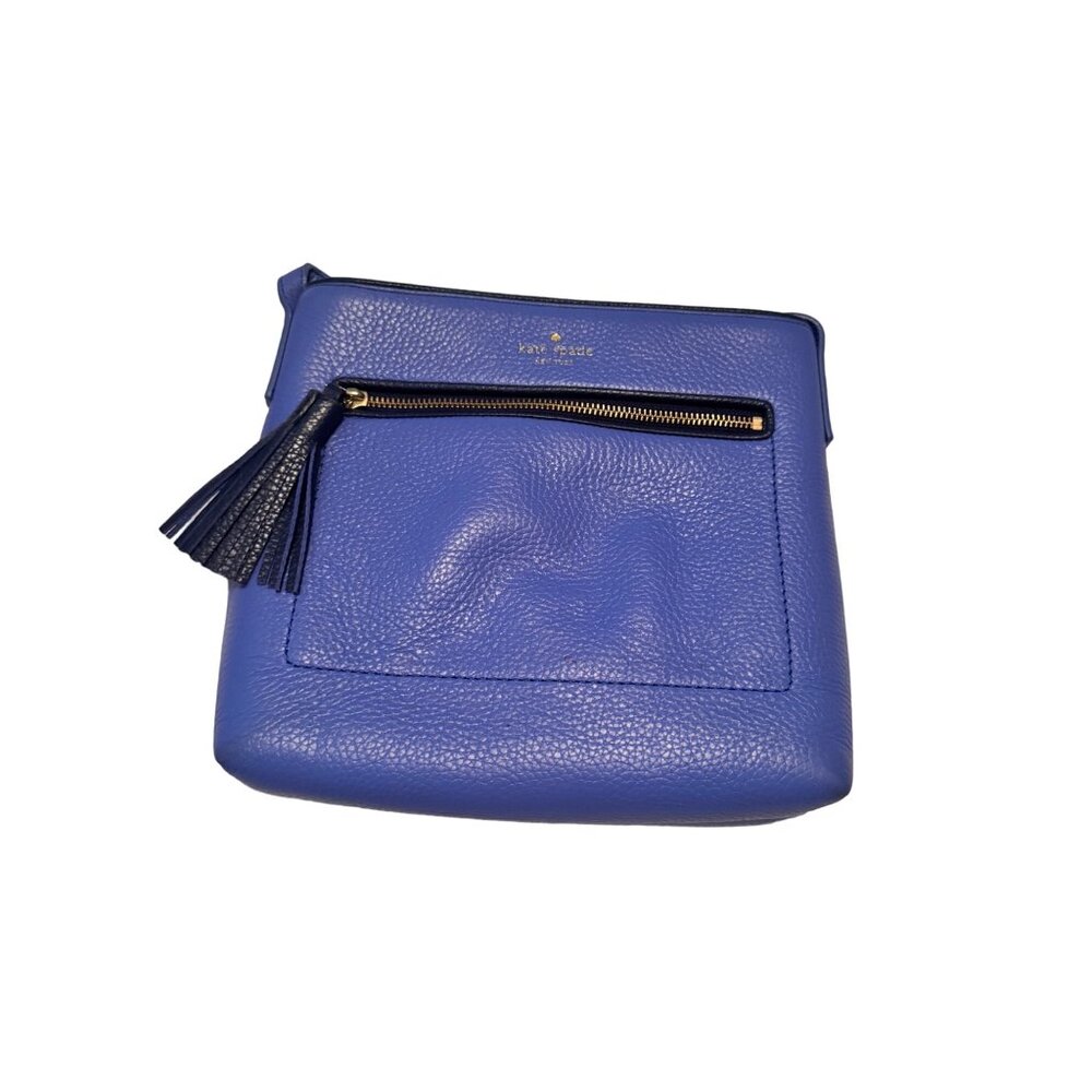 Kate Spade New York Blue Pebbled Leather Zipper Crossbody Purse Bag - Picture 2 of 10